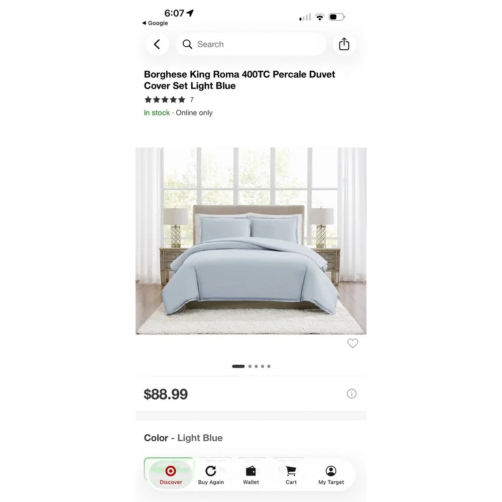Borghese King Roma 400TC Percale Duvet Cover Set Light Blue Bedding